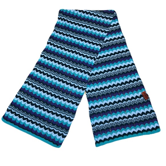 Missoni Wool Blend Classic Zig Zag Scarf in Teal & Purple, OSFM - Picture 1 of 11